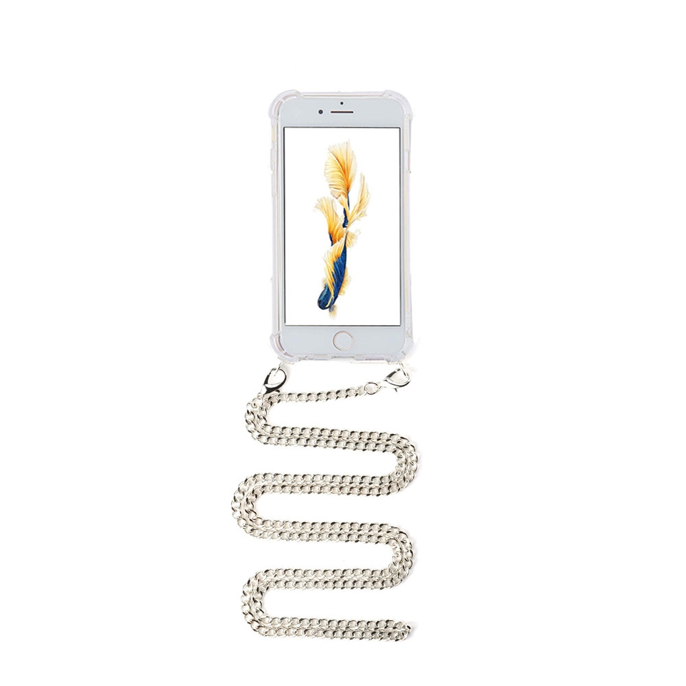 Image of Apfelkiste © - iPhone SE (2022/2020) / 8 / 7 Necklace Gummi Hülle Air Cushion Fallschutz + Panzerkette (1.2m) - Silber bei Apfelkiste.ch