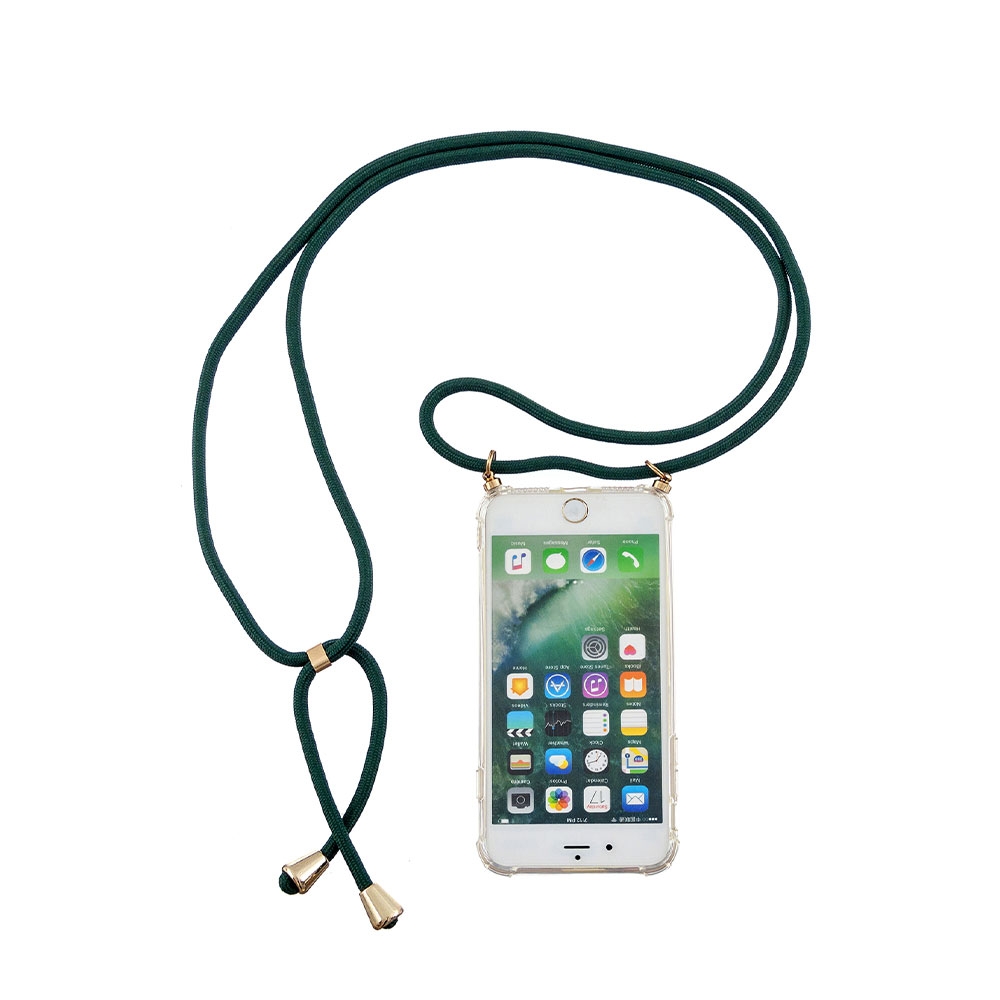 Image of Apfelkiste © - iPhone 8 Plus / 7 Plus Necklace Gummi Hülle Air Cushion Fallschutz + Handykette (150cm) - Grün / Gold bei Apfelkiste.ch