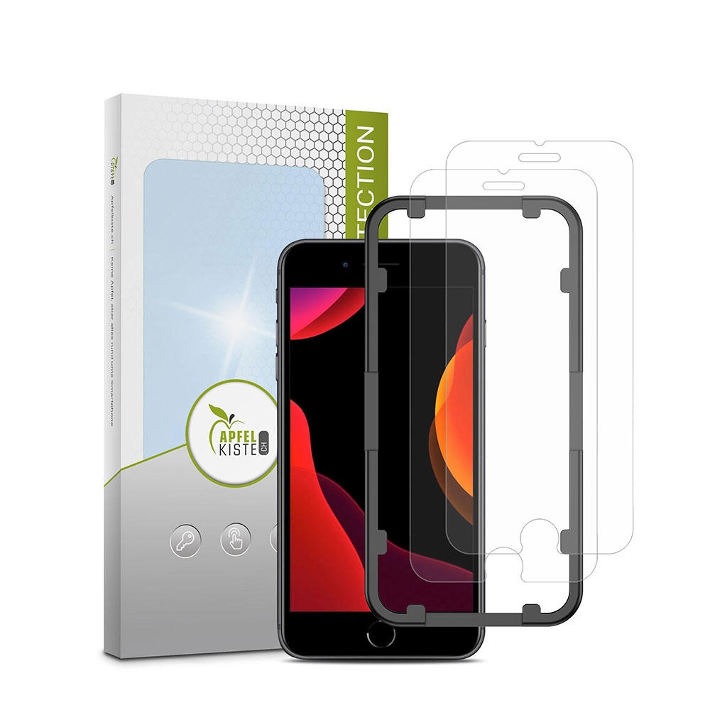 Image of Apfelkiste © - (2er Set) iPhone SE (2022/2020) / 8 / 7 / 6S Panzer Glas Display + Montagerahmen Case Friendly 0.3mm bei Apfelkiste.ch