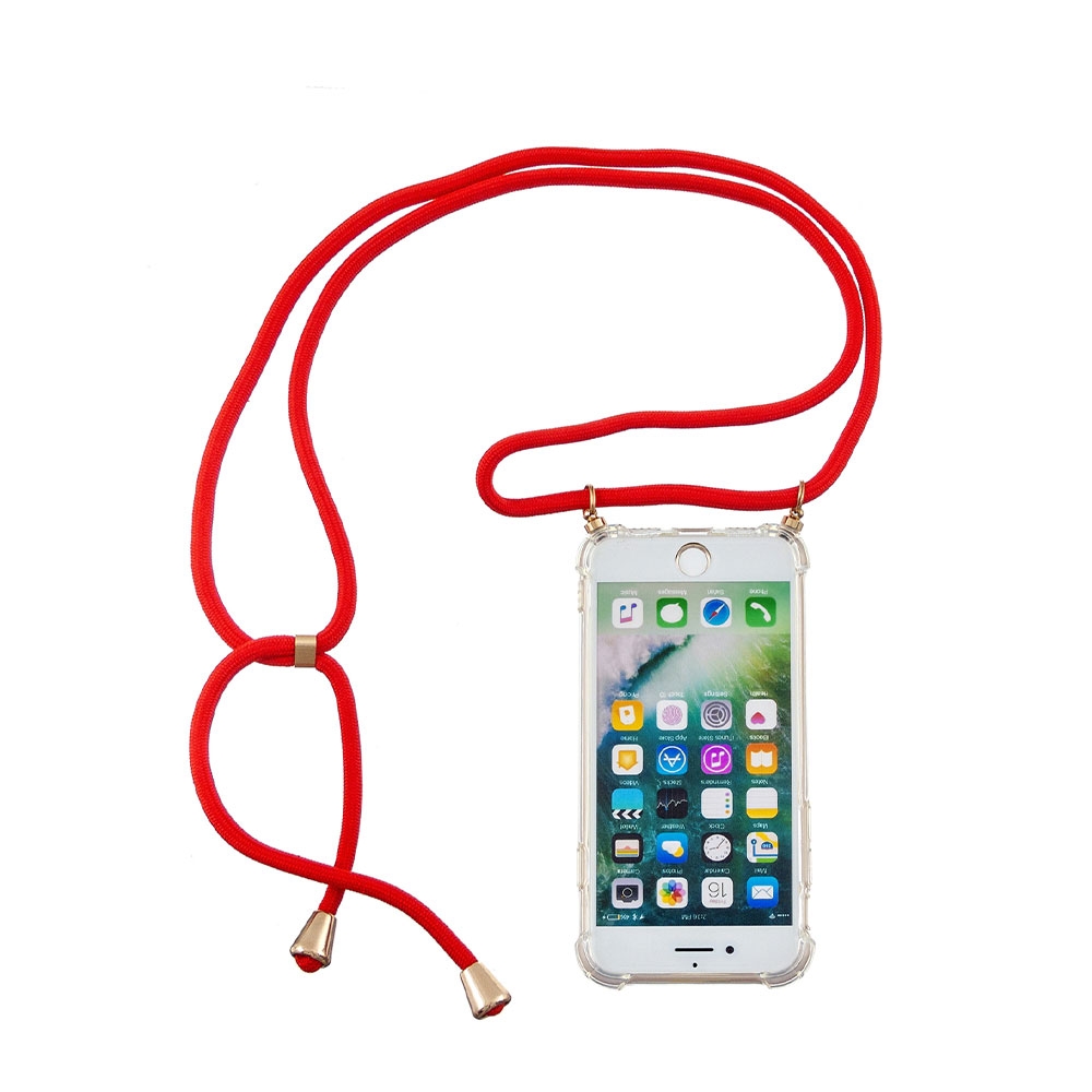 Image of Apfelkiste © - iPhone SE (2022/2020) / 8 / 7 Necklace Gummi Hülle Air Cushion Fallschutz + Handykette (150cm) - Rot / Gold bei Apfelkiste.ch
