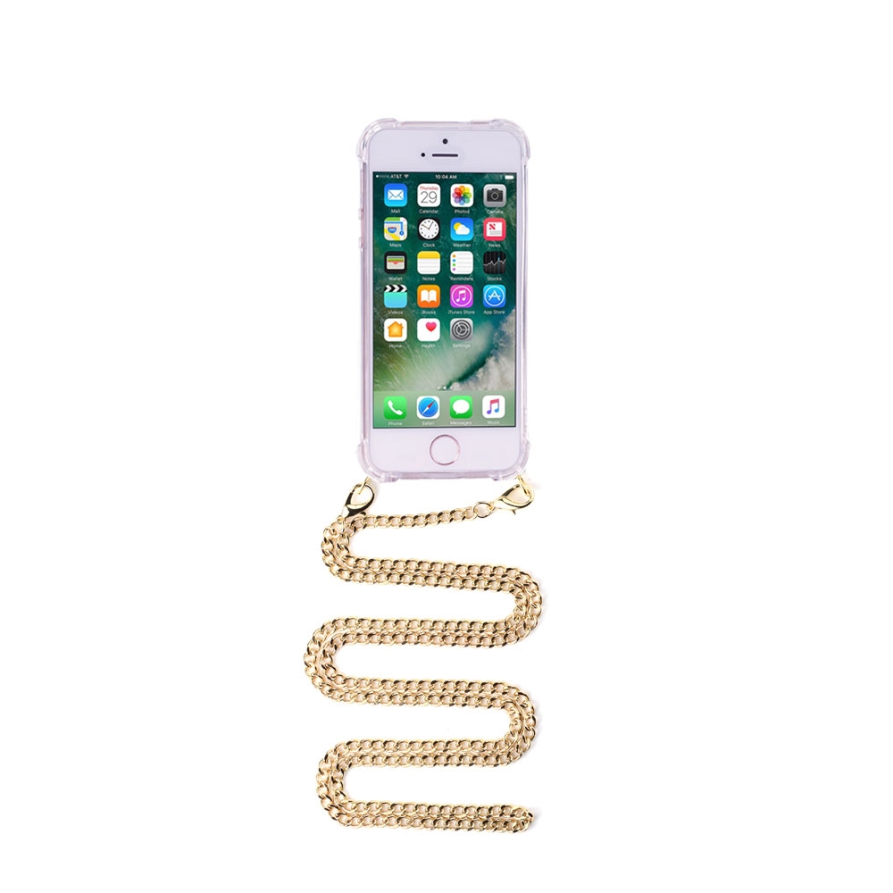 Image of Apfelkiste © - iPhone SE (2016) / 5 / 5S Necklace Gummi Hülle Air Cushion Fallschutz + Panzerkette (1.2m) - Gold bei Apfelkiste.ch