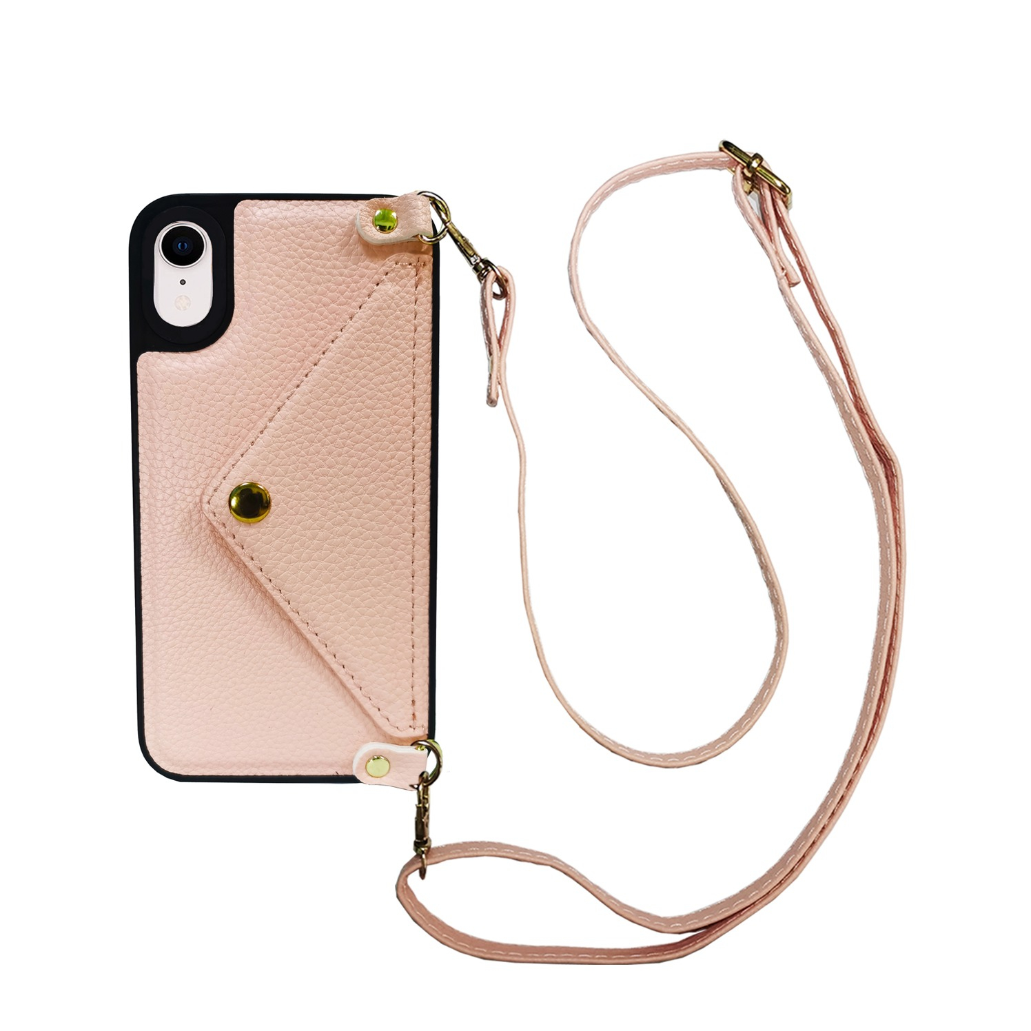 Image of Apfelkiste © - iPhone Xr Necklace Leder Schutz Hülle mit Kartenfach + Handykette (120cm) - Rosa bei Apfelkiste.ch