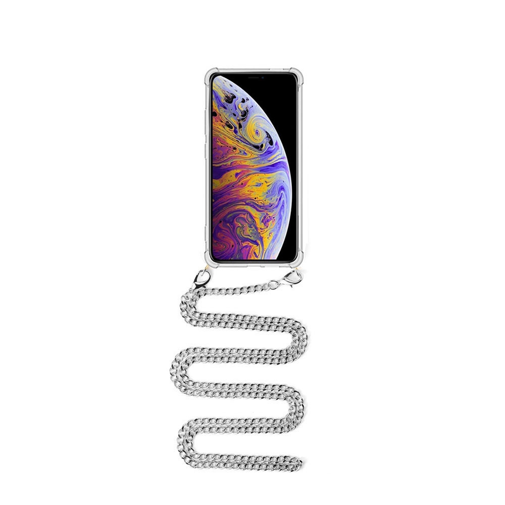 Image of Apfelkiste © - iPhone Xs Max Necklace Gummi Hülle Air Cushion Fallschutz + Panzerkette (1.2m) - Silber bei Apfelkiste.ch