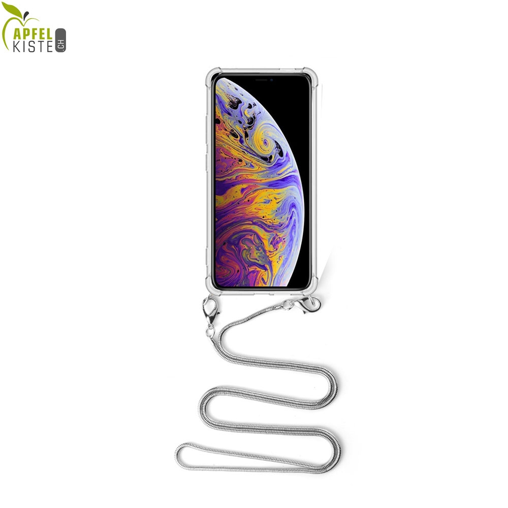 Image of Apfelkiste © - iPhone Xs Max Necklace Gummi Hülle Air Cushion Fallschutz + Schlangenkette (1.2m) - Silber bei Apfelkiste.ch