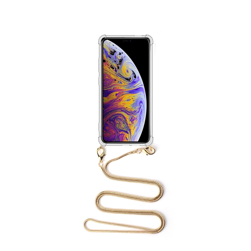Image of Apfelkiste © - iPhone Xs / X Necklace Gummi Hülle Air Cushion Fallschutz + Schlangenkette (1.2m) - Gold bei Apfelkiste.ch