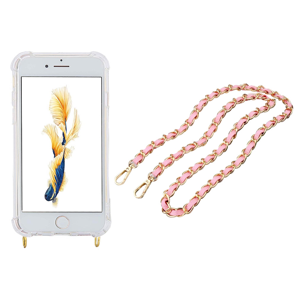 Image of Apfelkiste © - iPhone 8 Plus / 7 Plus Necklace Gummi Hülle Air Cushion Fallschutz + Handykette Leder / Metall (120cm) - Rosa / Gold bei Apfelkiste.ch