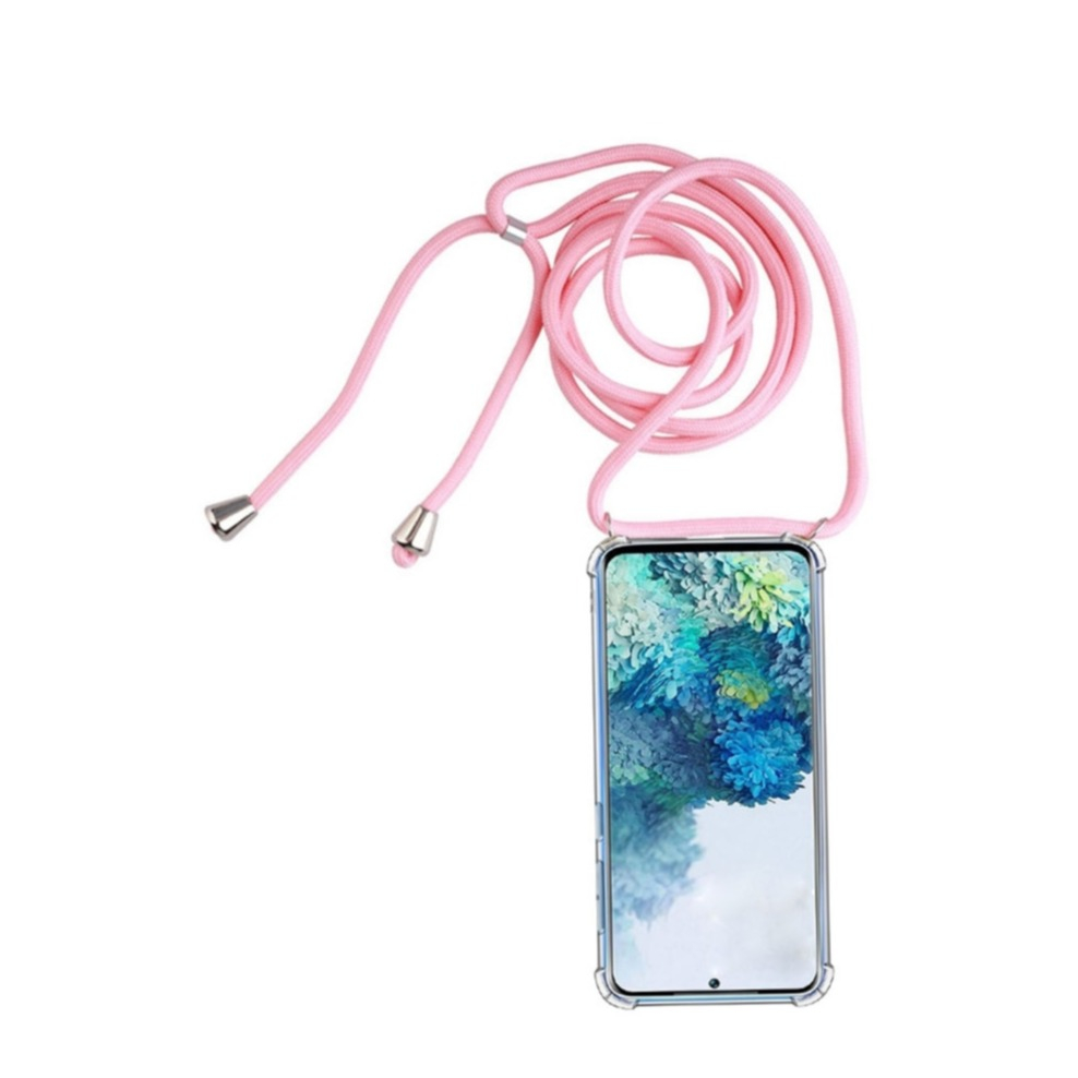 Image of Apfelkiste © - Samsung Galaxy A52s 5G / A52 (5G) Necklace Gummi Hülle Air Cushion Fallschutz + Handykette (150cm) - Rosa / Silber bei Apfelkiste.ch
