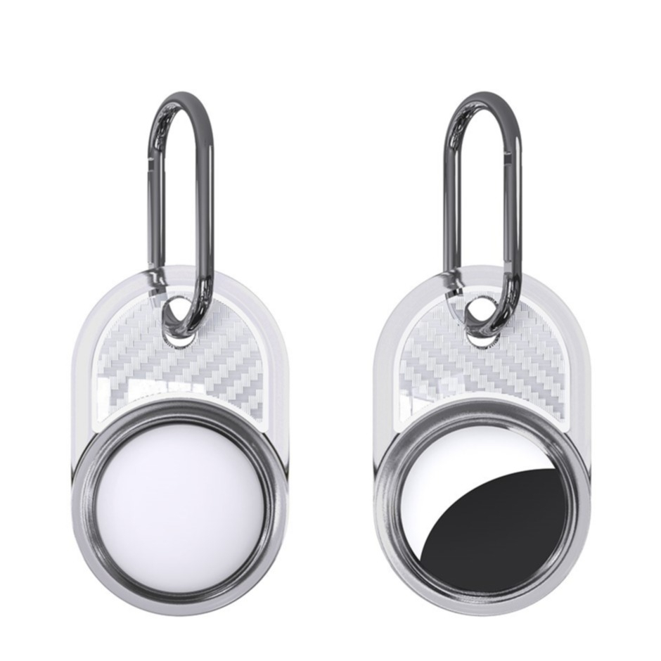 Image of Apple AirTag Hardcase Hülle Schlüsselanhänger Carbon Fiber Look mit Karabinerhaken - Transparent bei Apfelkiste.ch