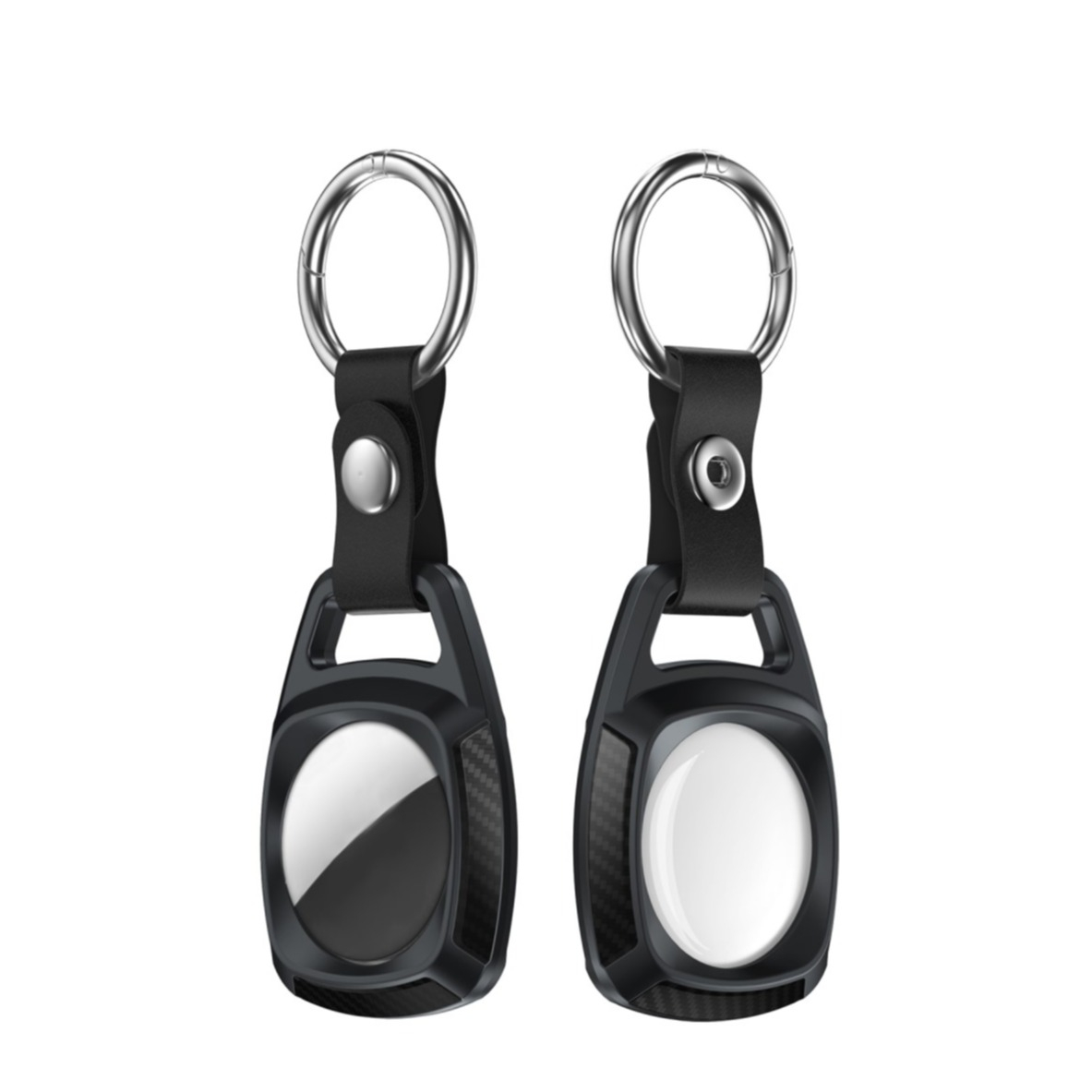 Image of Apple AirTag Hardcase Hülle Anhänger Carbon Fiber Look mit Schlüsselring - Schwarz bei Apfelkiste.ch