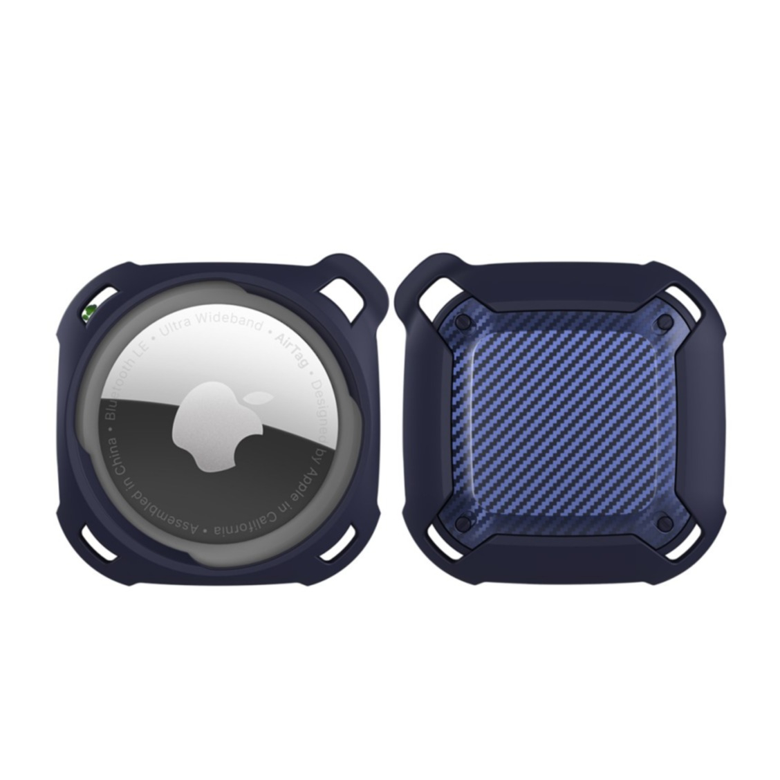 Image of Apple AirTag Hybrid Hülle Schlüsselanhänger Carbon Fiber Look mit Karabinerhaken - Blau bei Apfelkiste.ch