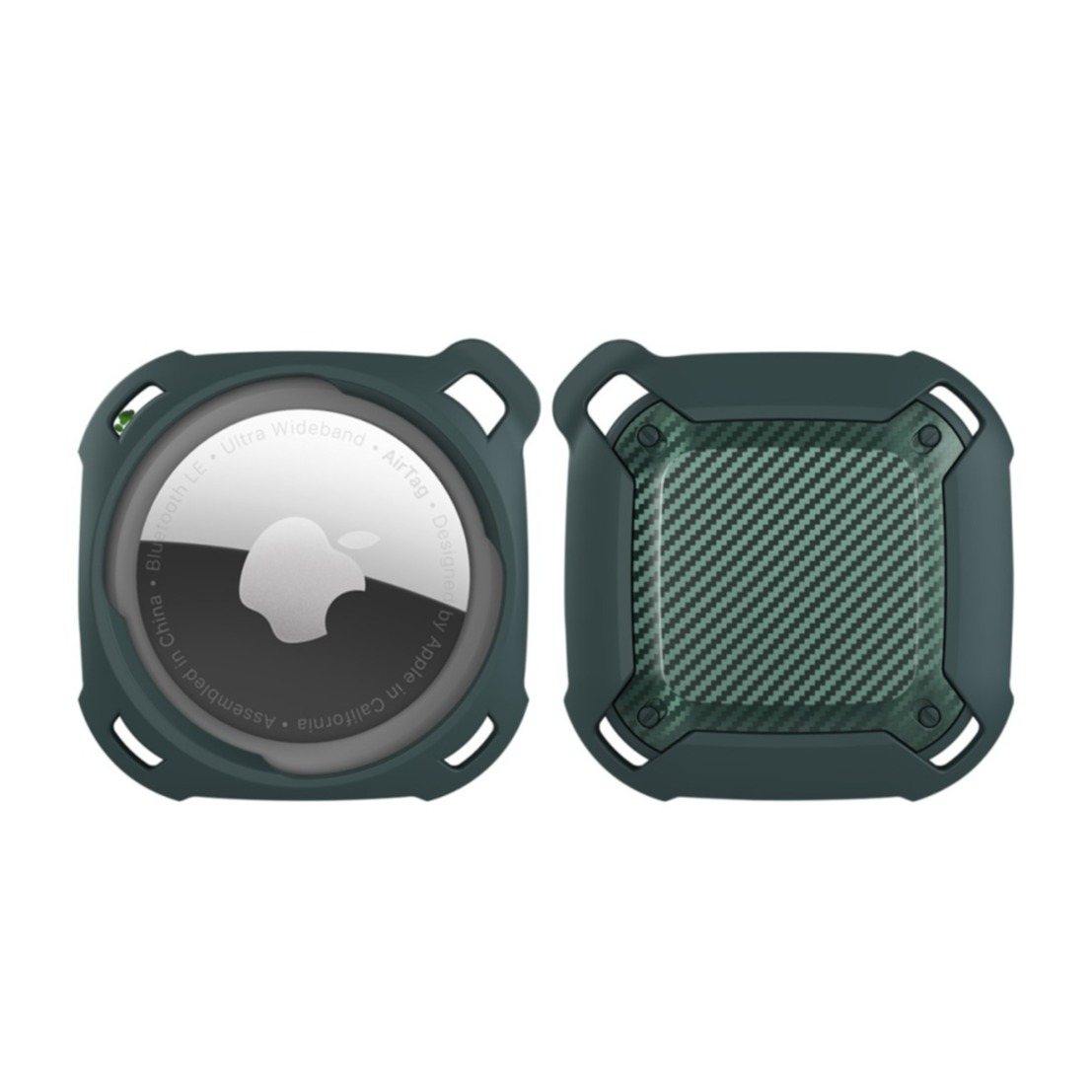 Image of Apple AirTag Hybrid Hülle Schlüsselanhänger Carbon Fiber Look mit Karabinerhaken - Grün bei Apfelkiste.ch