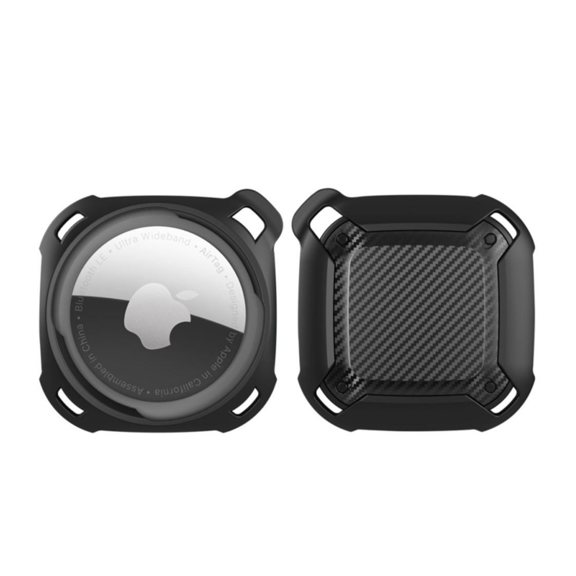 Image of Apple AirTag Hybrid Hülle Schlüsselanhänger Carbon Fiber Look mit Karabinerhaken - Schwarz bei Apfelkiste.ch