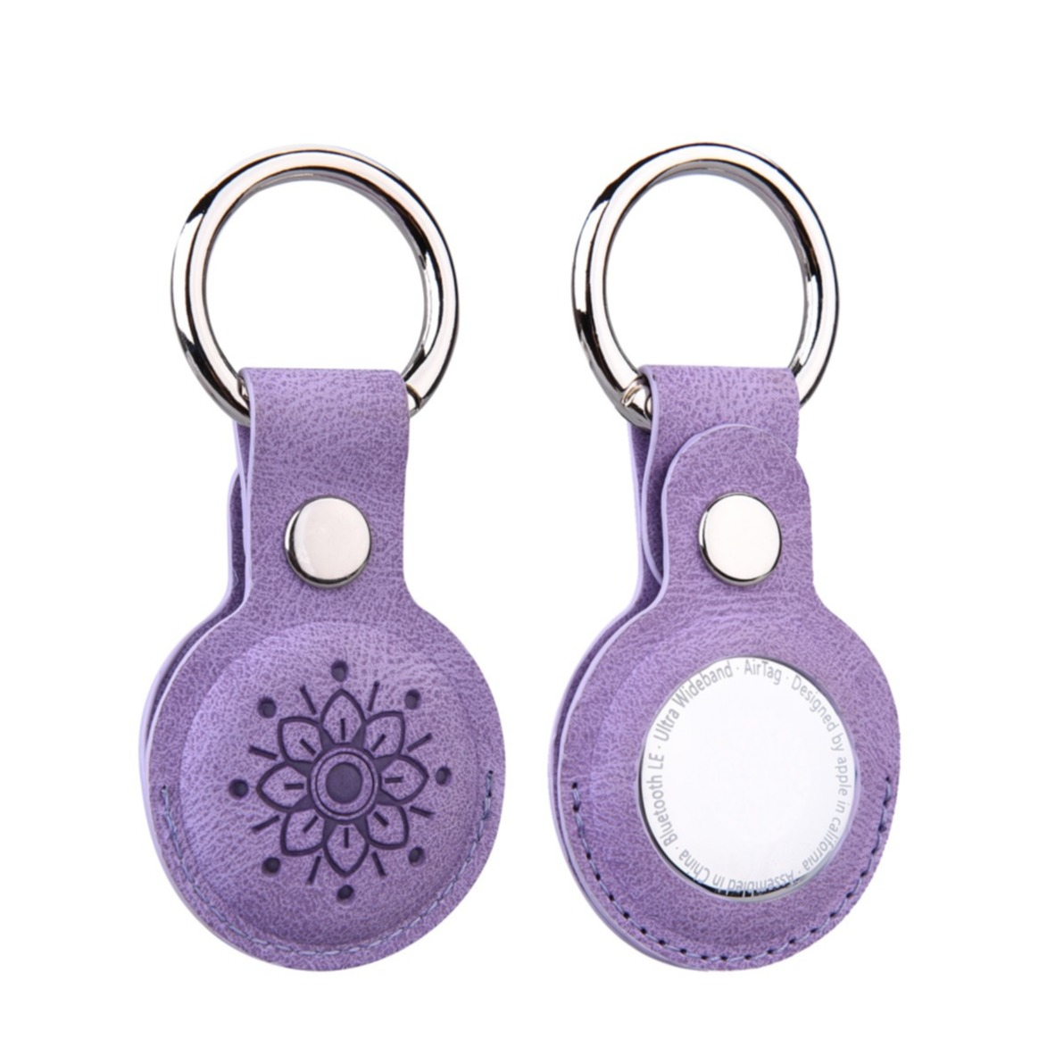 Image of Apple AirTag Leder Schutz Hülle Schlüsselanhänger Blume Imprint - Lila bei Apfelkiste.ch