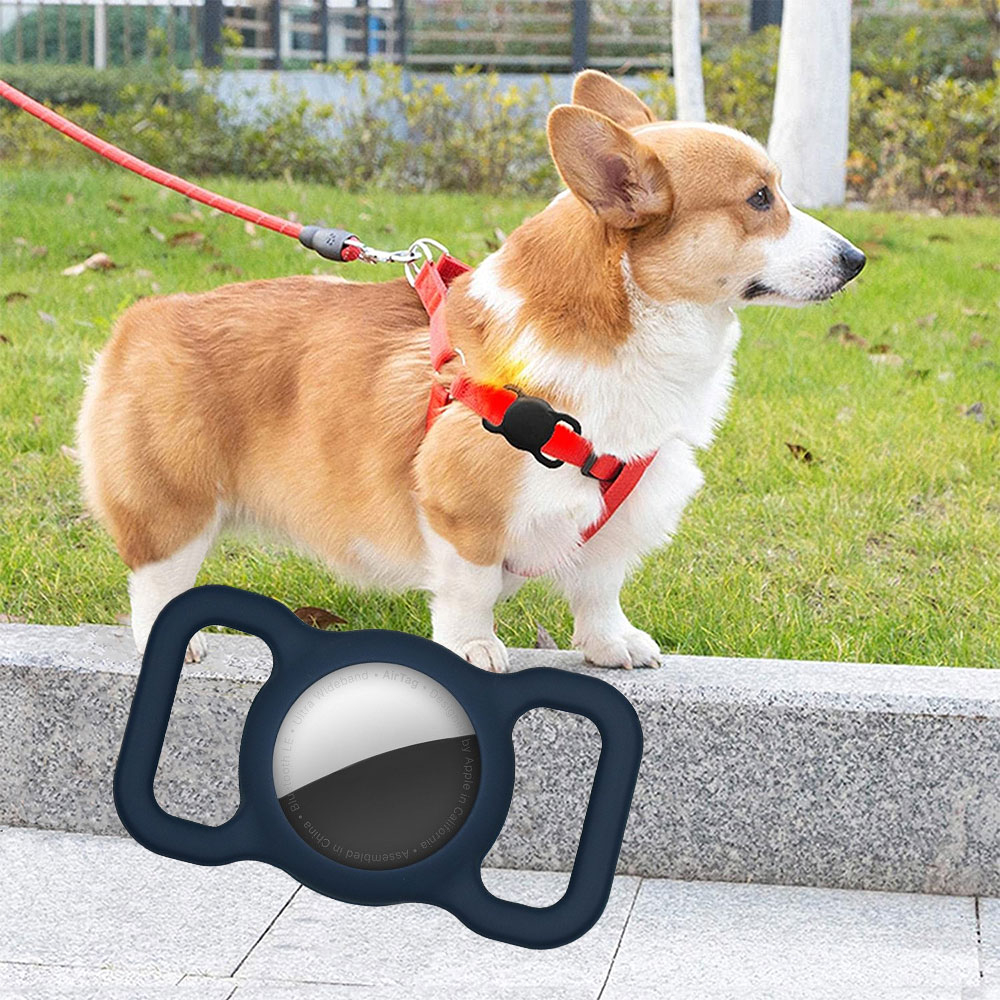 Image of Apple AirTag Silikon Case Hülle Halsband Halterung für Haustiere - Dunkelblau bei Apfelkiste.ch