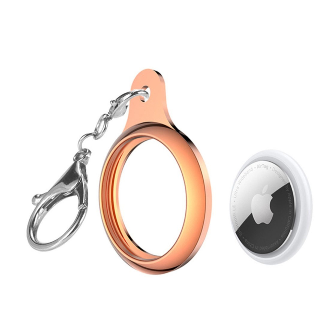Image of Apple AirTag TPU Hardcase Hülle Schlüsselanhänger mit Triggerverschluss - Roségold bei Apfelkiste.ch