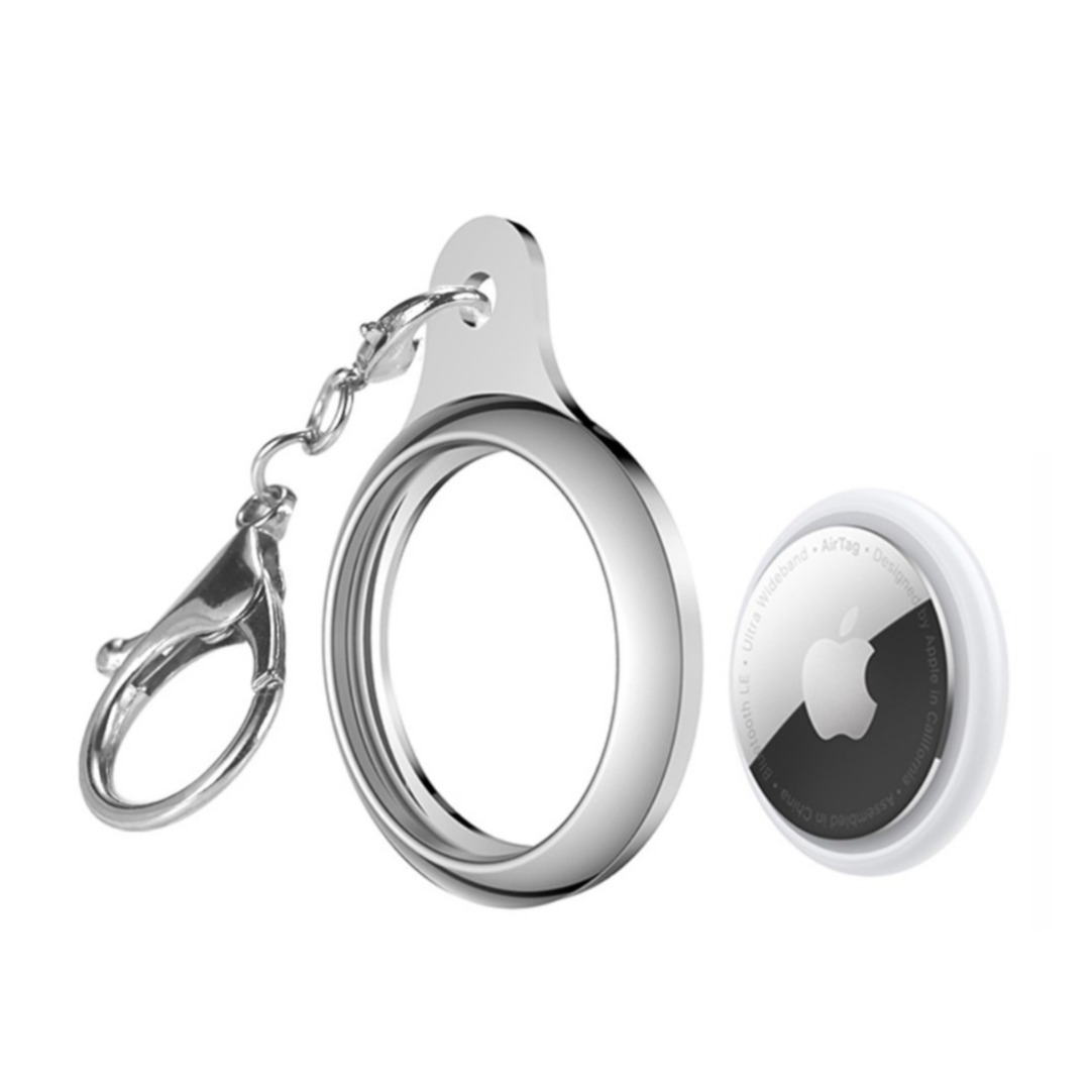 Image of Apple AirTag TPU Hardcase Hülle Schlüsselanhänger mit Triggerverschluss - Silber bei Apfelkiste.ch