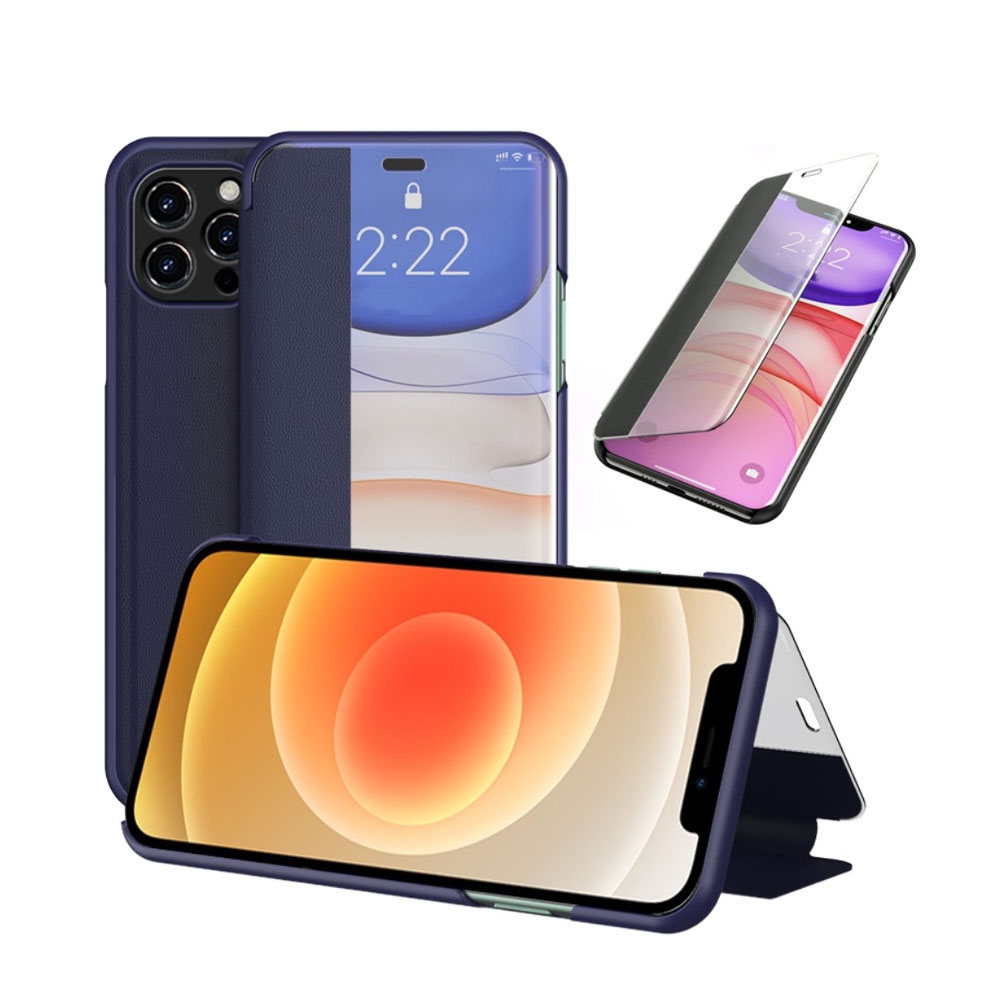 Image of iPhone 12 Mini Leder Hülle Window View Flip Case - Blau bei Apfelkiste.ch