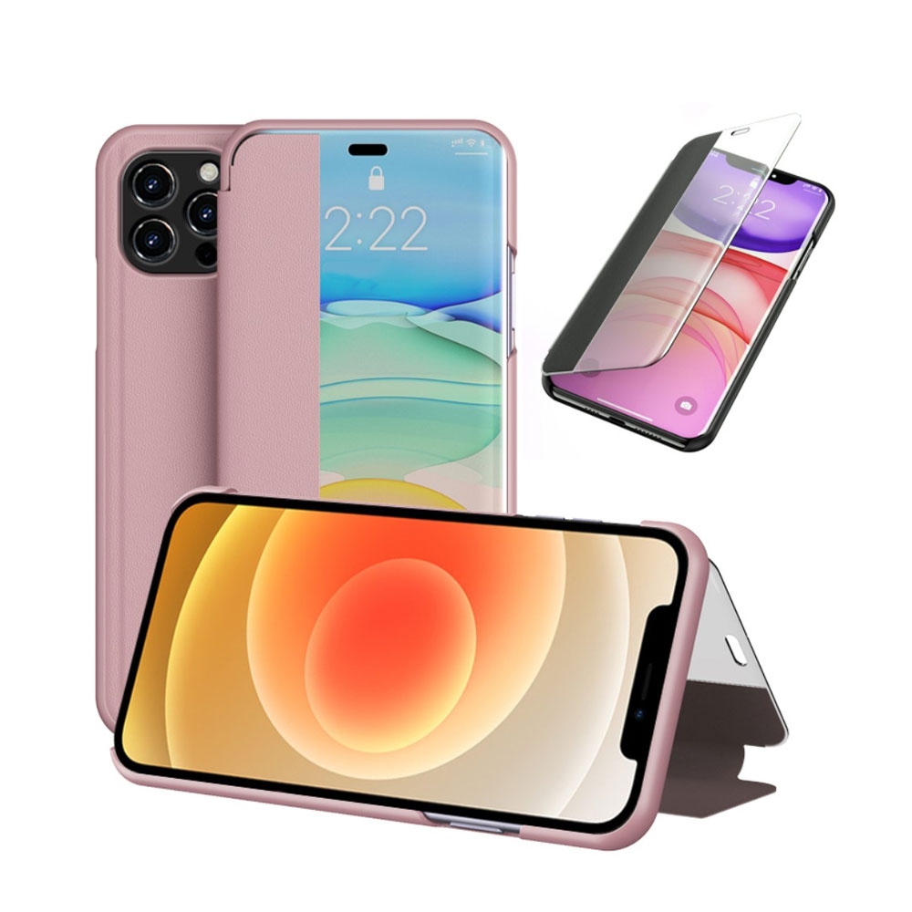 Image of iPhone 12 Mini Leder Hülle Window View Flip Case - Rosa bei Apfelkiste.ch