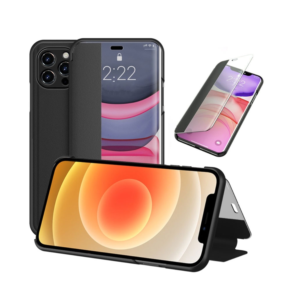 Image of iPhone 12 Mini Leder Hülle Window View Flip Case - Schwarz bei Apfelkiste.ch