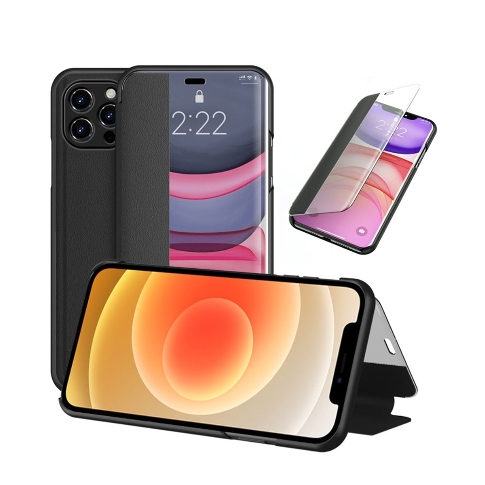 Image of iPhone 12 Pro Max Leder Hülle Window View Flip Case - Schwarz bei Apfelkiste.ch