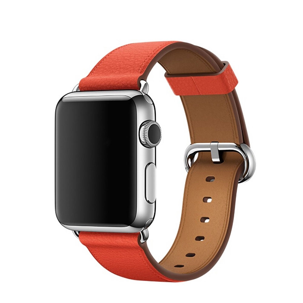 Image of Apple Watch (41/40/38 mm) Ersatz Echtleder Armband im Litchi Look - Orange bei Apfelkiste.ch