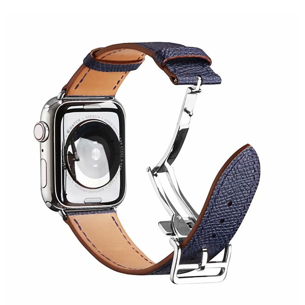 Image of (Gr. XL) Apple Watch (41/40/38 mm) Echtleder Armband mit Butterfly Verschluss (Gelenkumfang 180-230 mm) - Dunkelblau bei Apfelkiste.ch