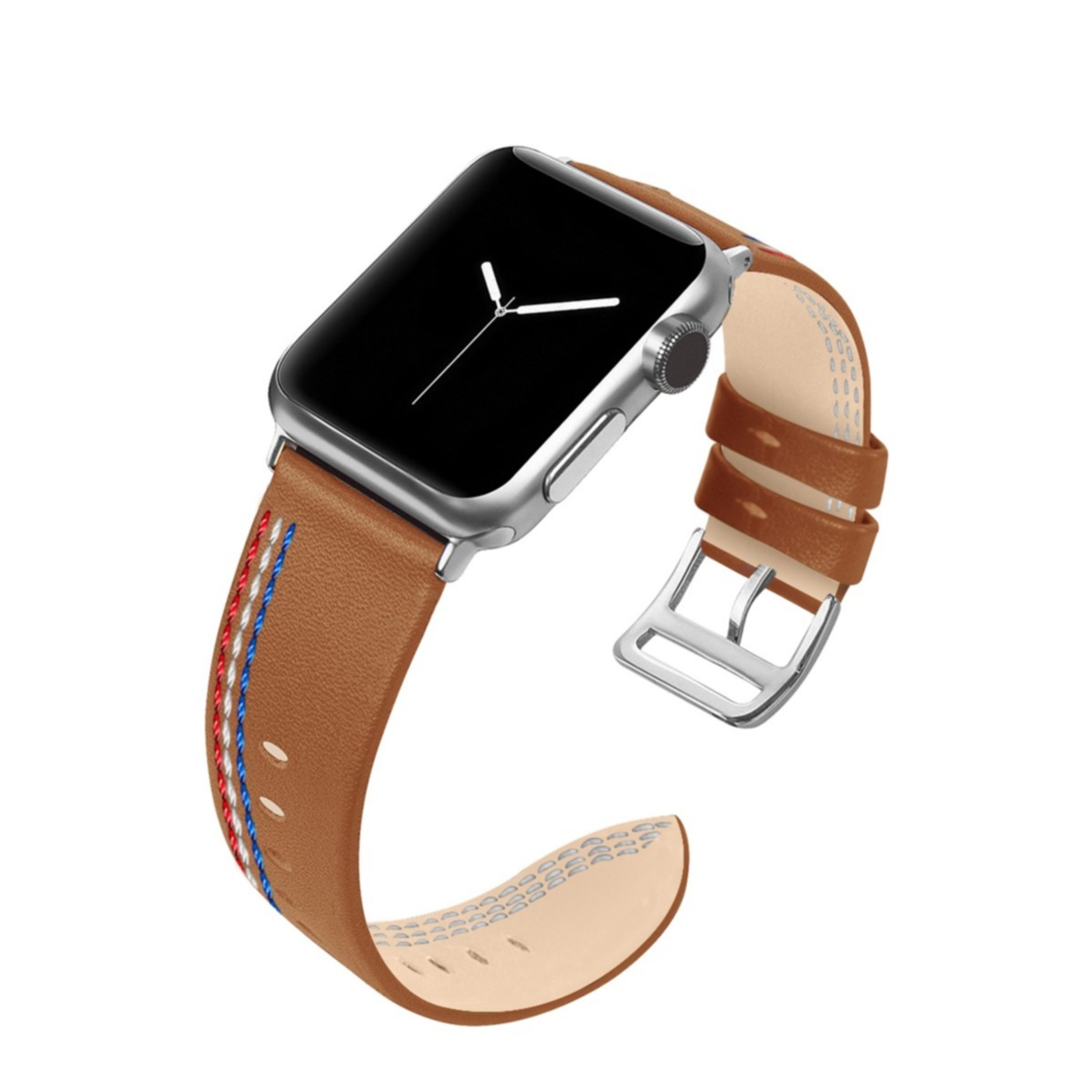 Image of Apple Watch (41/40/38 mm) Echtleder Stripes Armband (Gelenkumfang: 170-210mm) - Braun bei Apfelkiste.ch