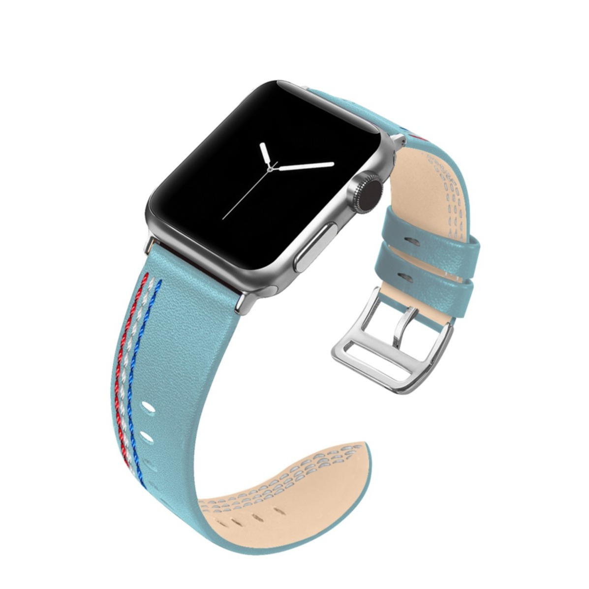 Image of Apple Watch (41/40/38 mm) Echtleder Stripes Armband (Gelenkumfang: 170-210mm) - Hellblau bei Apfelkiste.ch