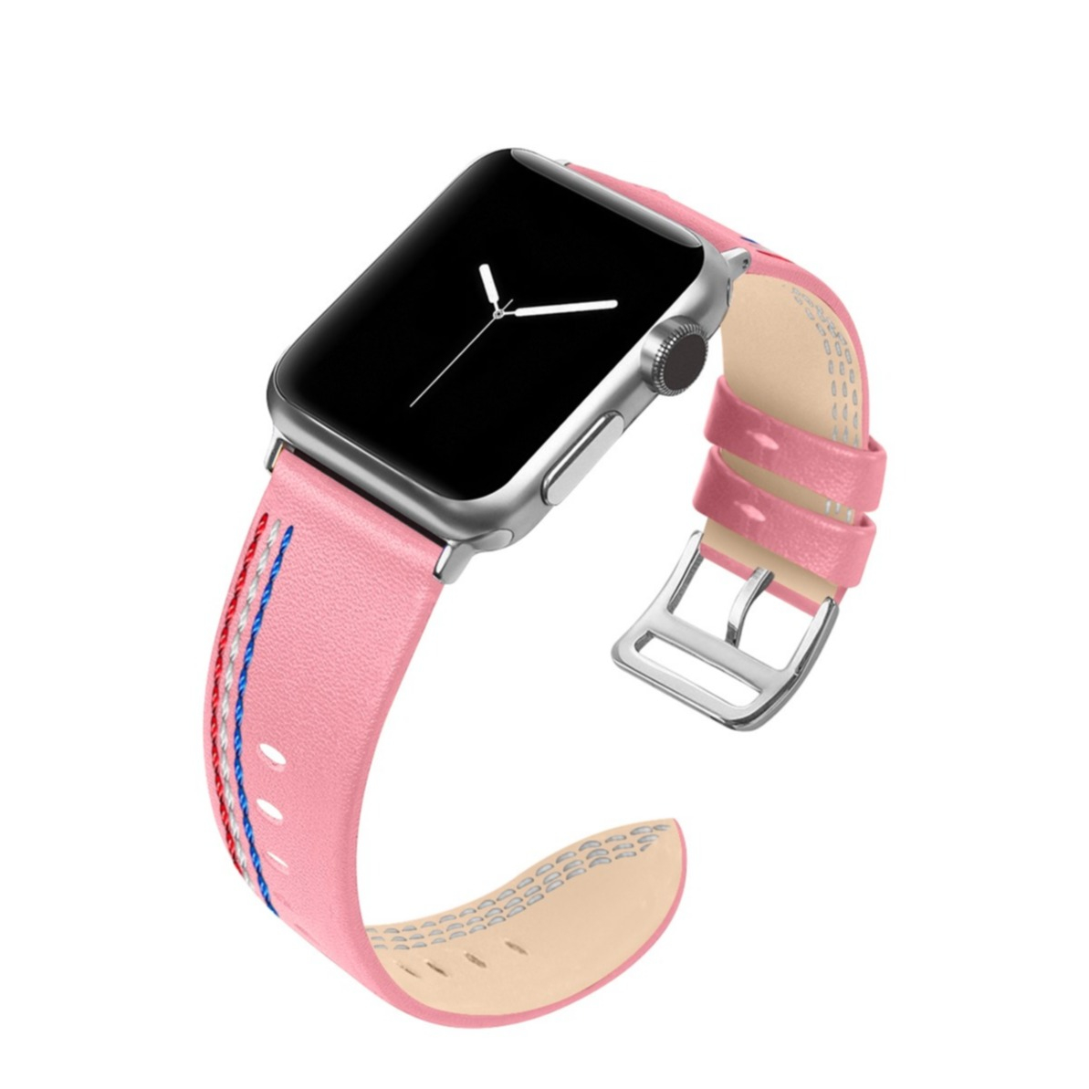 Image of Apple Watch (41/40/38 mm) Echtleder Stripes Armband (Gelenkumfang: 170-210mm) - Rosa bei Apfelkiste.ch