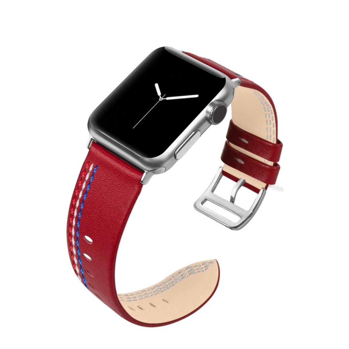 Image of Apple Watch (41/40/38 mm) Echtleder Stripes Armband (Gelenkumfang: 170-210mm) - Rot bei Apfelkiste.ch