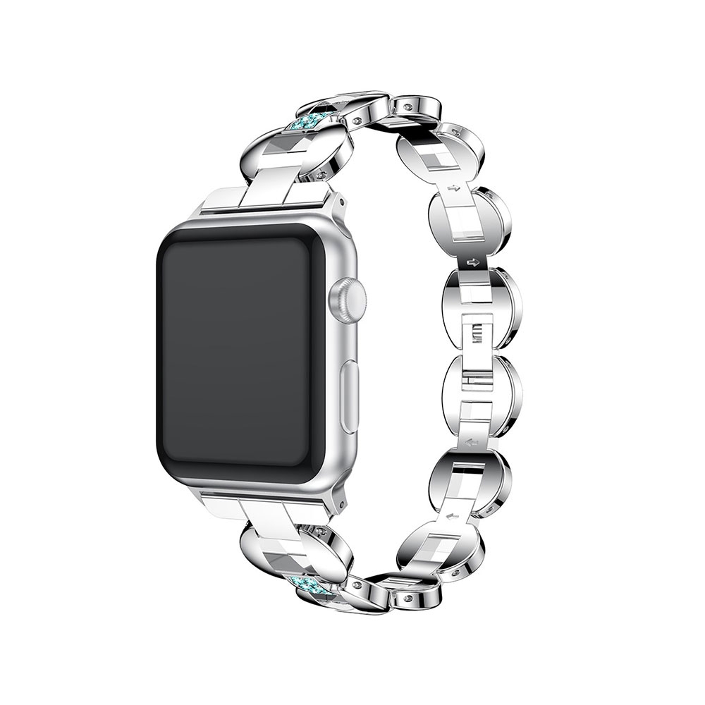 Apple Watch (38 mm / 40 mm) Elegantes Edelstahl Armband Blauer Diamant Look - Silber Apple Watch (38 mm / 40 mm) Elegantes Edelstahl Armband Blauer Diamant Look - Silber