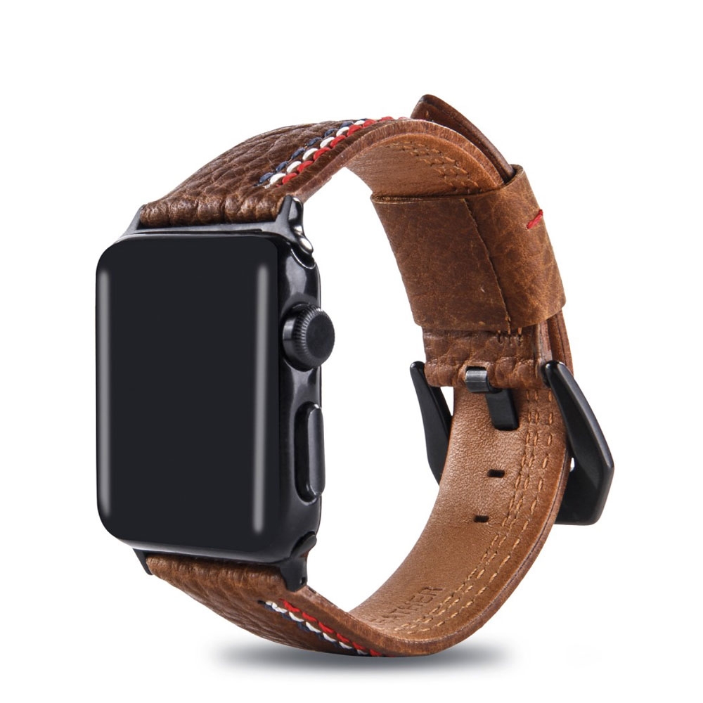 Image of (Gr. L) Apple Watch (41/40/38 mm) Echtleder Armband mit Metallverschluss (Gelenkumfang 177-227 mm) - Braun bei Apfelkiste.ch