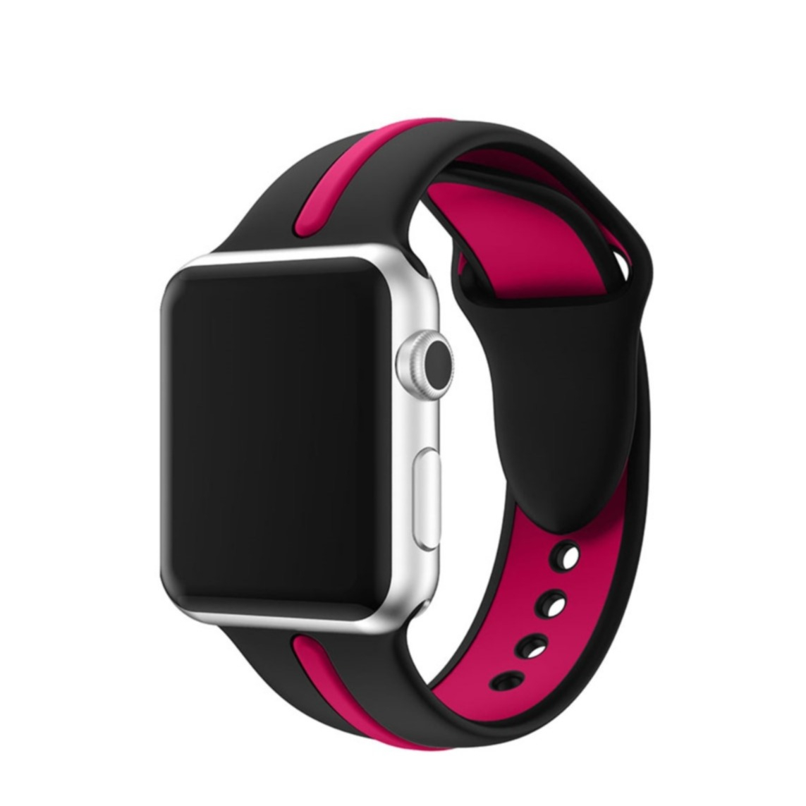Image of Apple Watch (41/40/38 mm) Ersatz Silikon Armband Dual Color - Schwarz / Pink bei Apfelkiste.ch