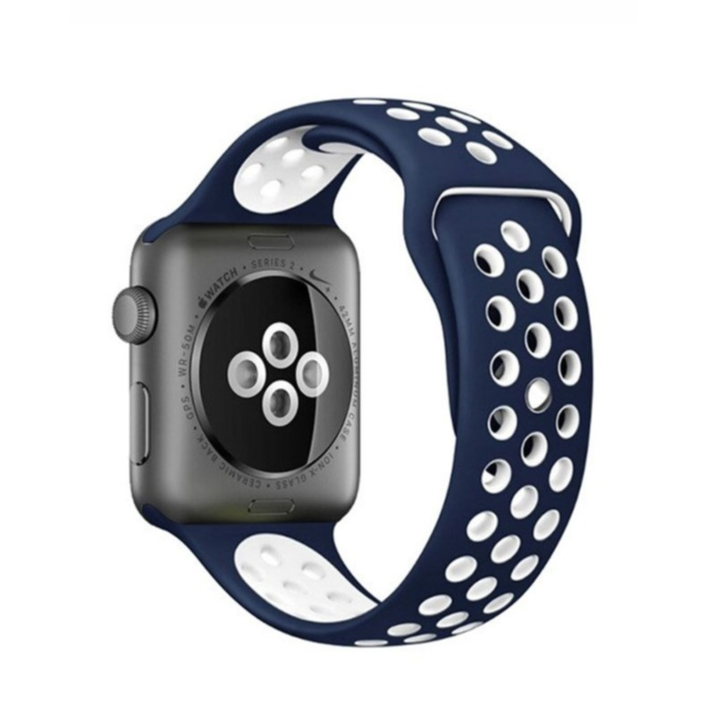 Image of Changee - Apple Watch (41/40/38 mm) Ersatz Silikon Armband - Dunkelblau / Weiss bei Apfelkiste.ch