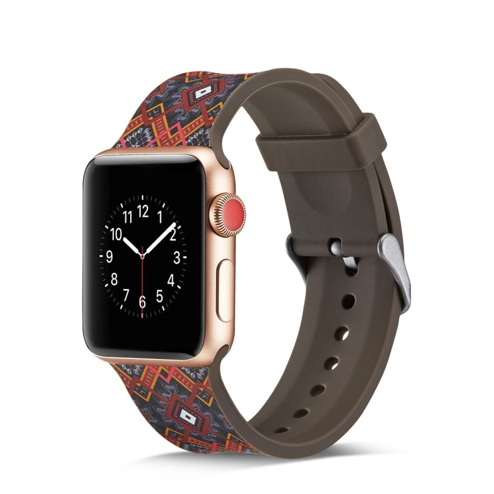 Image of (Gr. S) Apple Watch (41/40/38 mm) Silikon Sport Armband mit Dornschliesse (Gelenkumfang 150-215 mm) - Bohemian (Schwarz/Rot) bei Apfelkiste.ch