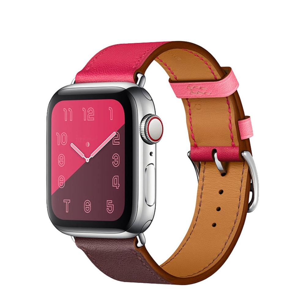 Image of Changee - Apple Watch (41/40/38 mm) Ersatz Leder Armband Dual Color - Rosa / Weinrot bei Apfelkiste.ch