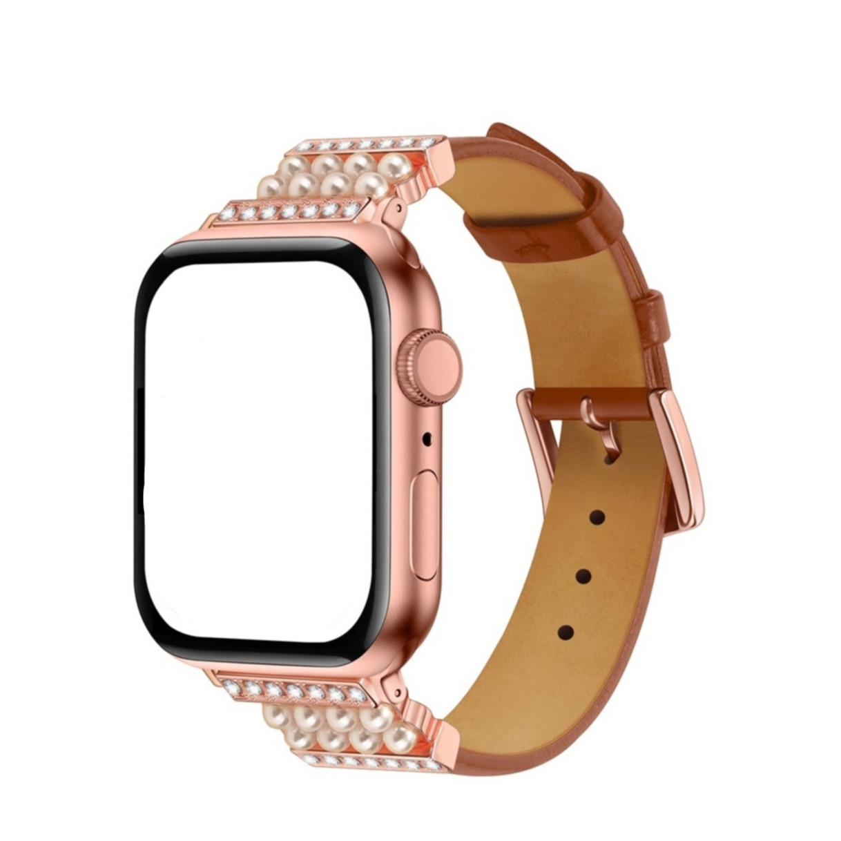 Image of Apple Watch (41/40/38 mm) Ersatz Echtleder Armband Strasssteine (Gelenkumfang: 165-205mm) - Braun bei Apfelkiste.ch