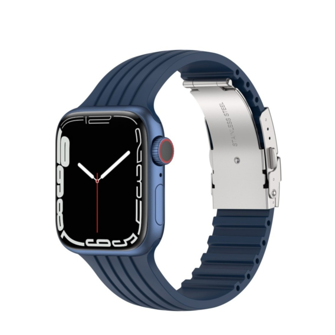 Image of Apple Watch (41/40/38 mm) Ersatz Silikon Sport Armband mit Faltschliesse (Gelenkumfang: 170-210mm) - Dunkelblau bei Apfelkiste.ch