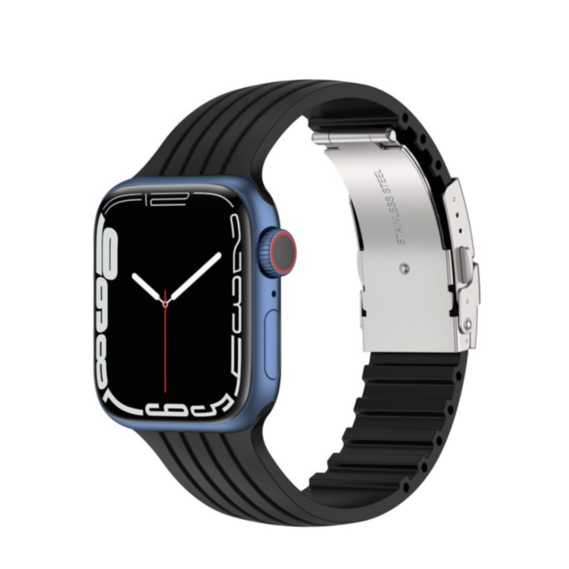 Image of Apple Watch (41/40/38 mm) Ersatz Silikon Sport Armband mit Faltschliesse (Gelenkumfang: 170-210mm) - Schwarz bei Apfelkiste.ch