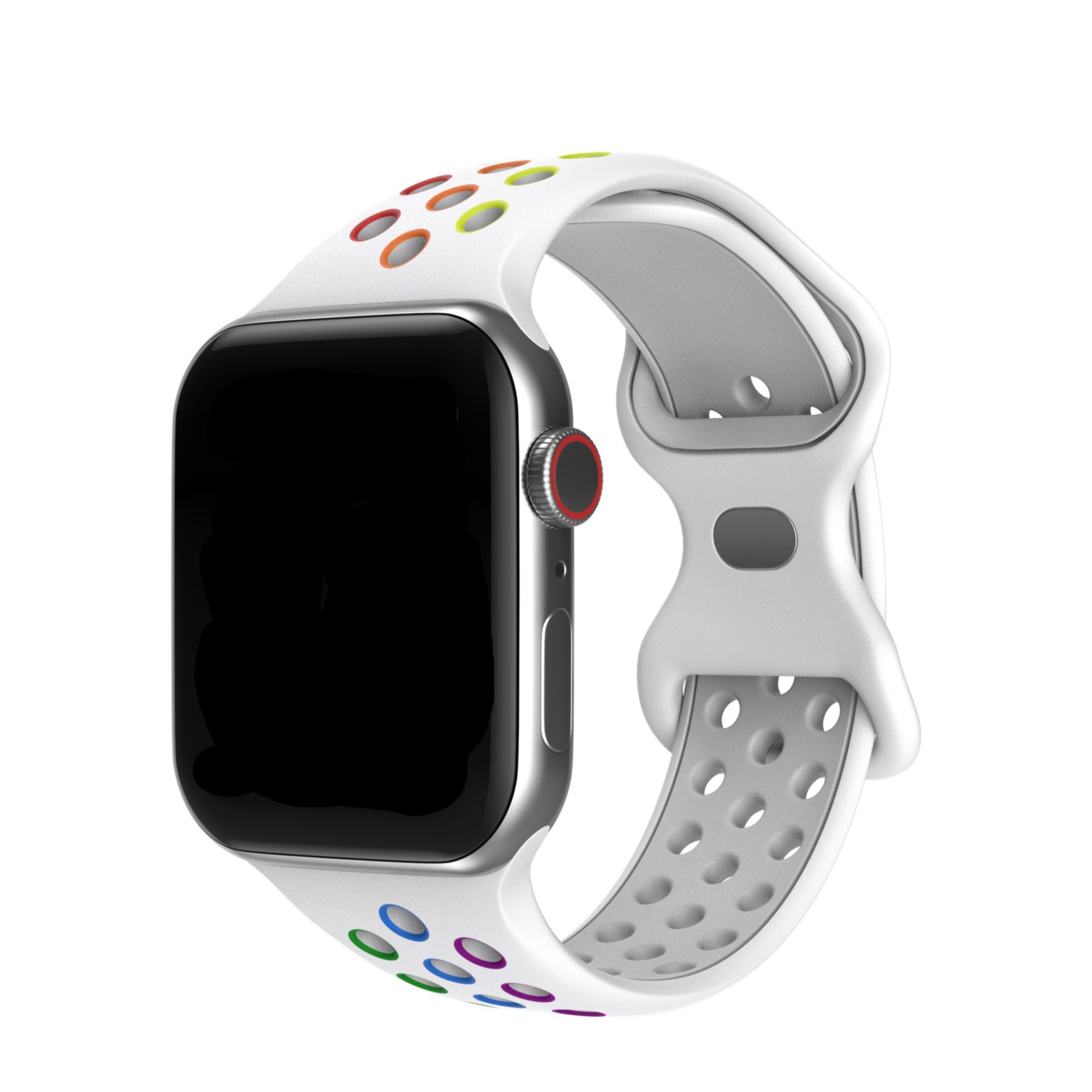 Image of Changee - Apple Watch (41/40/38 mm) Silikon Sport Armband Dual Color (Gelenkumfang: 175-215mm) - Weiss / Regenbogen bei Apfelkiste.ch