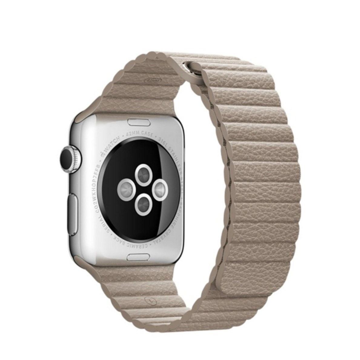 Image of (Gr. XL) Changee - Apple Watch (45/44/42 mm) Ersatz Echtleder Armband mit Magnetverschluss (Gelenkumfang 185-235 mm) - Beige bei Apfelkiste.ch