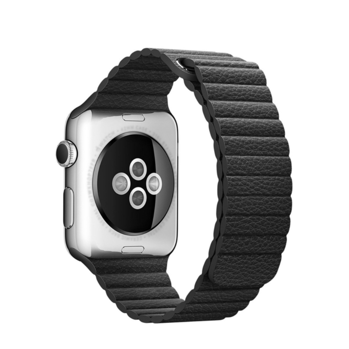 Image of (Gr. XL) Changee - Apple Watch (45/44/42 mm) Ersatz Echtleder Armband mit Magnetverschluss (Gelenkumfang 185-235 mm) - Schwarz bei Apfelkiste.ch