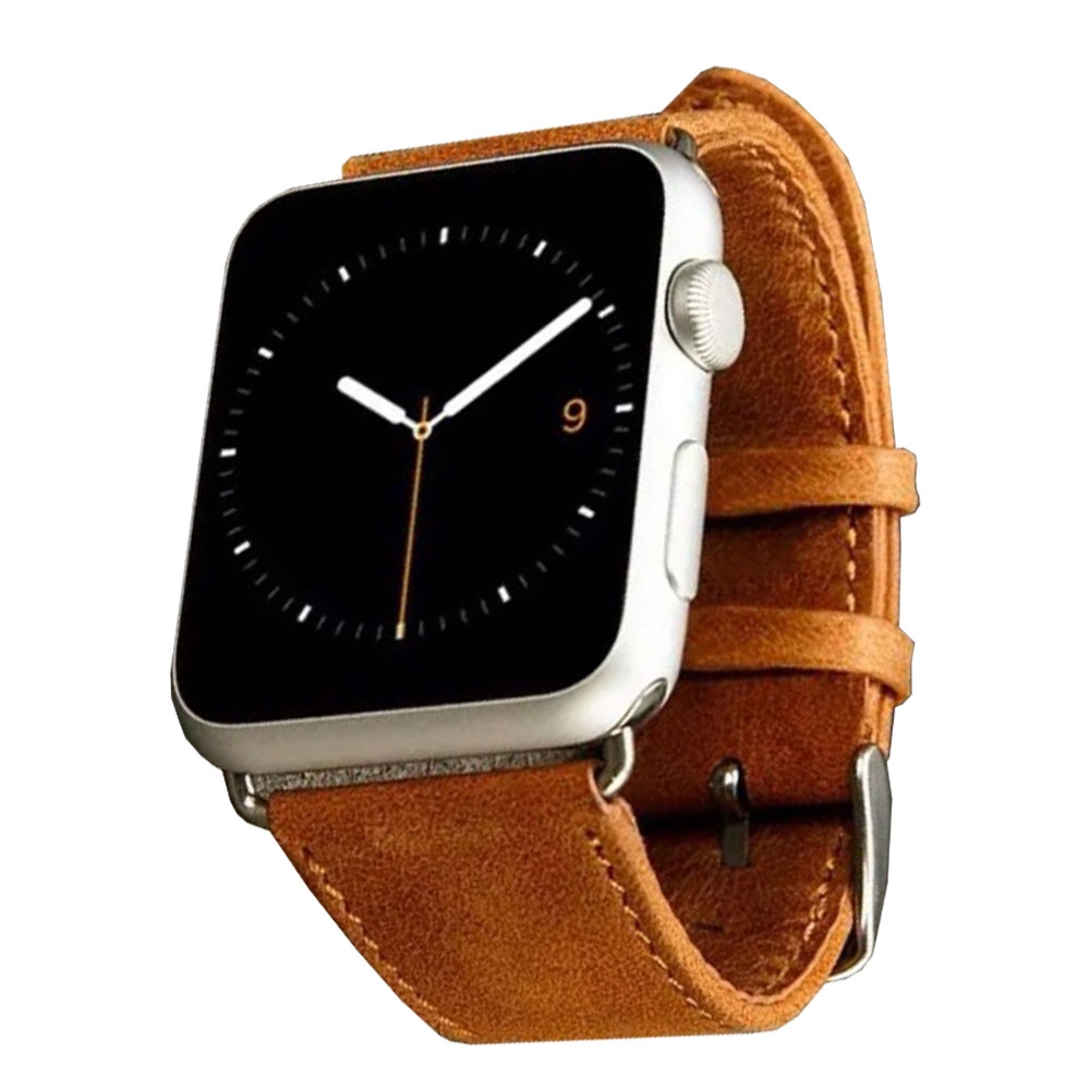 Image of (Gr. M) Apple Watch (45/44/42 mm) Ersatz Leder Armband im Retro Look (Gelenkumfang 167-222 cm) - Hellbraun bei Apfelkiste.ch