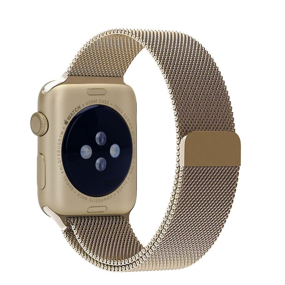 Image of Changee - Apple Watch (45/44/42 mm) Edelstahl Armband Milanaise-Geflecht mit Magnetverschluss - Gold (Champagner) bei Apfelkiste.ch