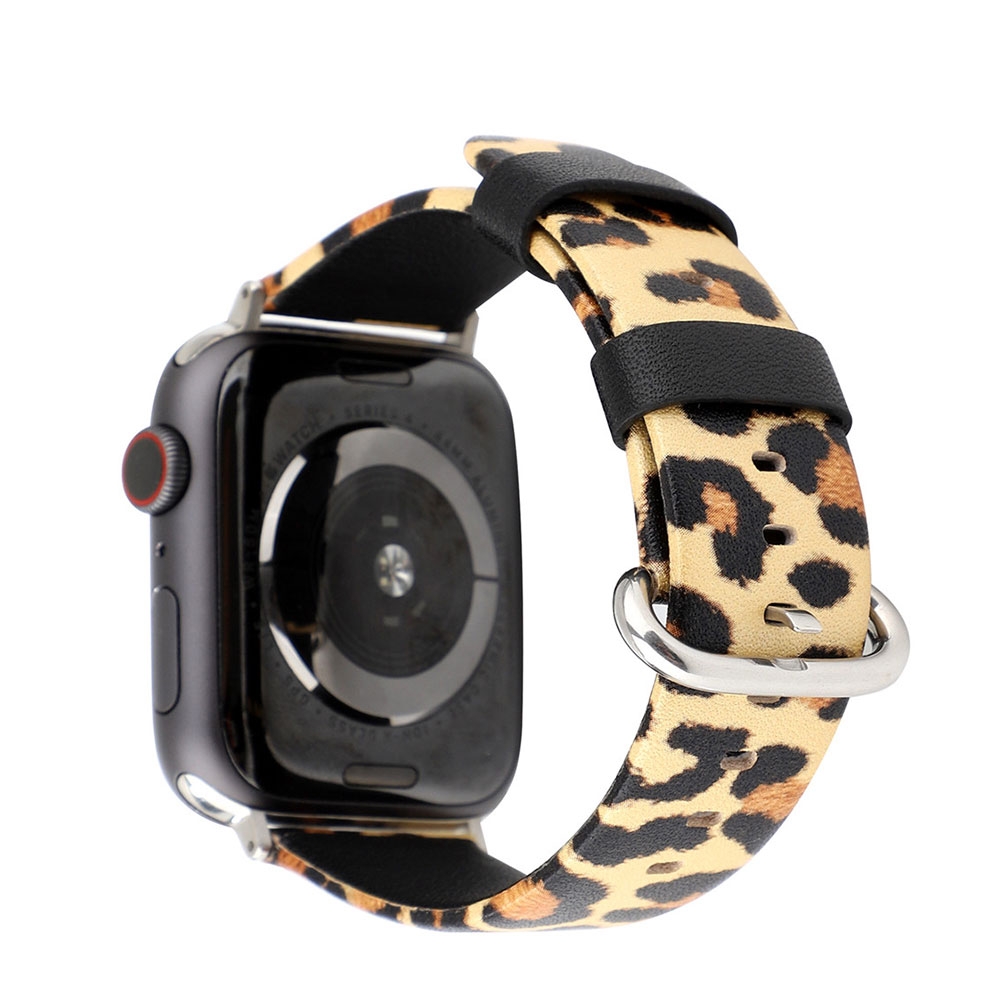 Image of (Gr. L) Apple Watch (45/44/42 mm) Ersatz Leder Armband Leoparden Muster (Gelenkumfang 170-225 mm) - Braun / Schwarz bei Apfelkiste.ch