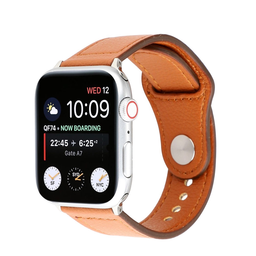 Image of (Gr. XXL) Apple Watch (45/44/42 mm) Echtleder Ersatz Armband mit Druckverschluss (Gelenkumfang 190-232 mm) - Braun bei Apfelkiste.ch