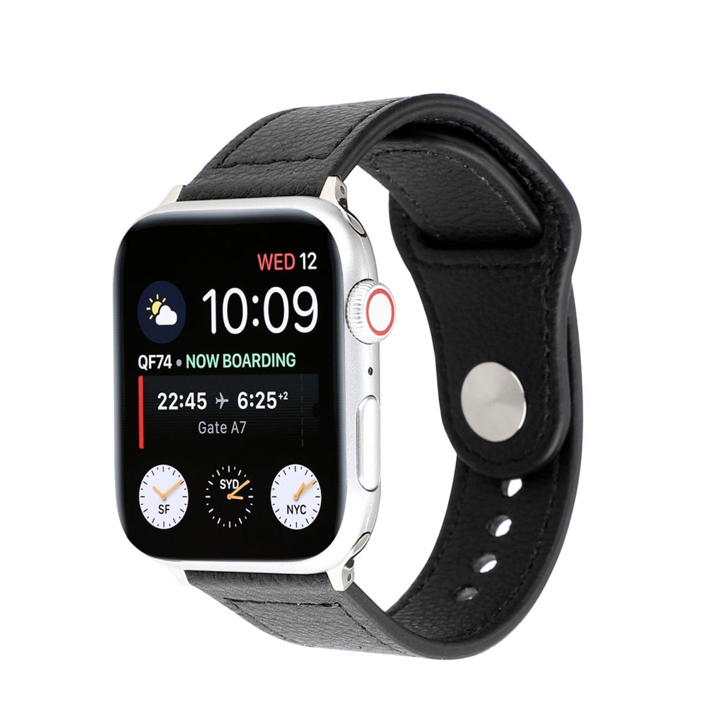 Image of (Gr. XXL) Apple Watch (45/44/42 mm) Echtleder Ersatz Armband mit Druckverschluss (Gelenkumfang 190-232 mm) - Schwarz bei Apfelkiste.ch