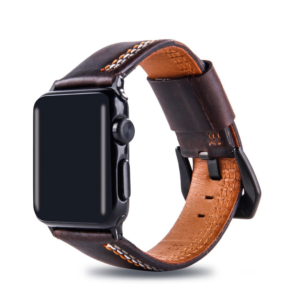Image of (Gr. XL) Apple Watch (45/44/42 mm) Echtleder Armband mit Metallverschluss (Gelenkumfang 180-230 mm) - Dunkelbraun bei Apfelkiste.ch