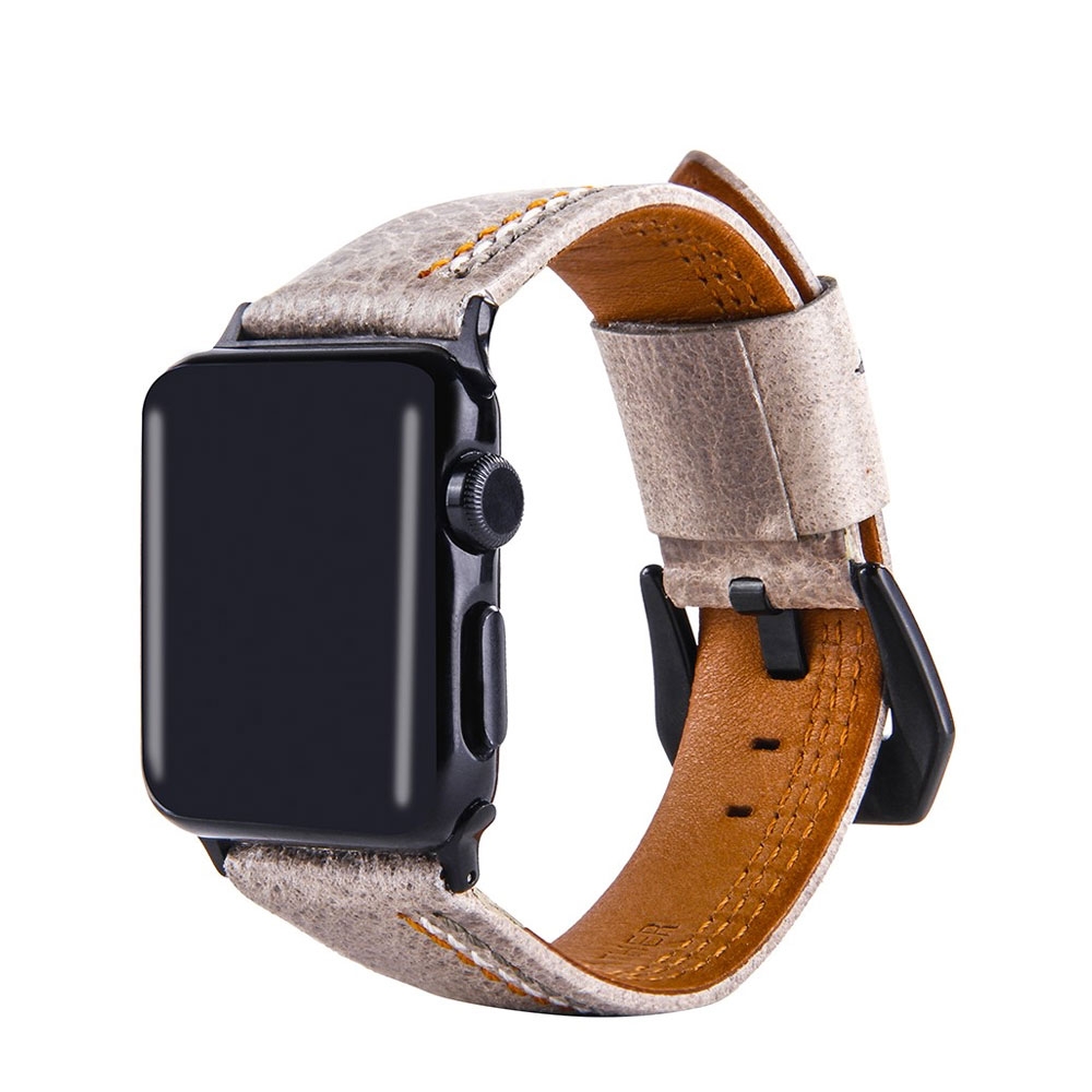 Image of (Gr. XL) Apple Watch (45/44/42 mm) Echtleder Armband mit Metallverschluss (Gelenkumfang 180-230 mm) - Grau bei Apfelkiste.ch