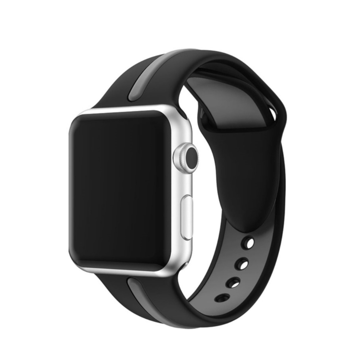 Image of Apple Watch (45/44/42 mm) Ersatz Silikon Armband Dual Color - Schwarz / Grau bei Apfelkiste.ch